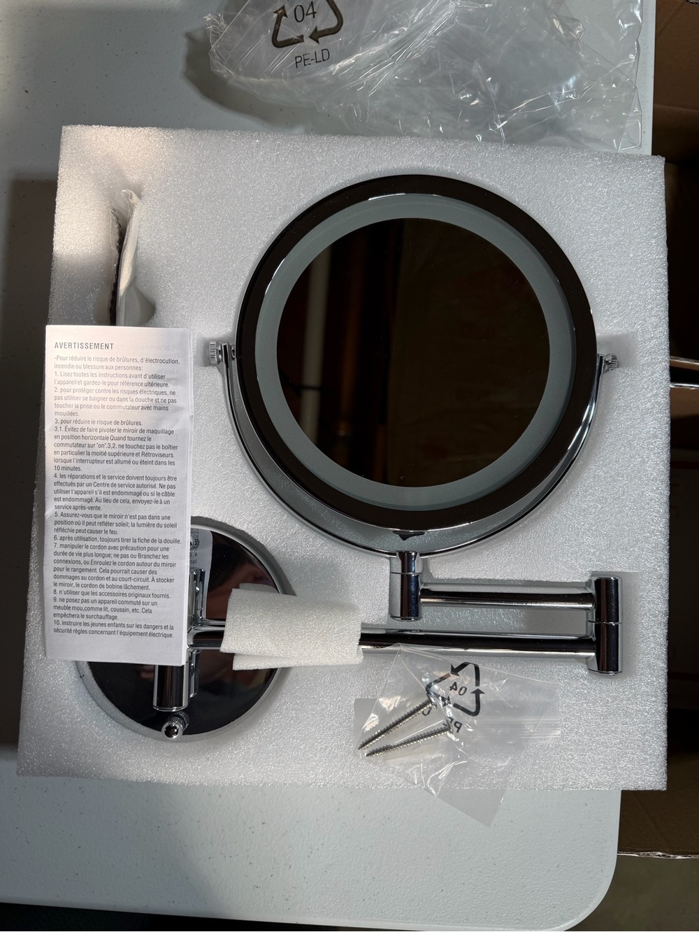 LED 7" Wall-Mount Makeup/Shaving Mirror with 10x Magnification - Chrome